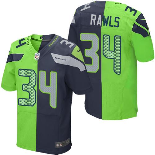 Nike Seahawks #34 Thomas Rawls Steel Blue/Green Men's Stitched NFL Elite Split Jersey